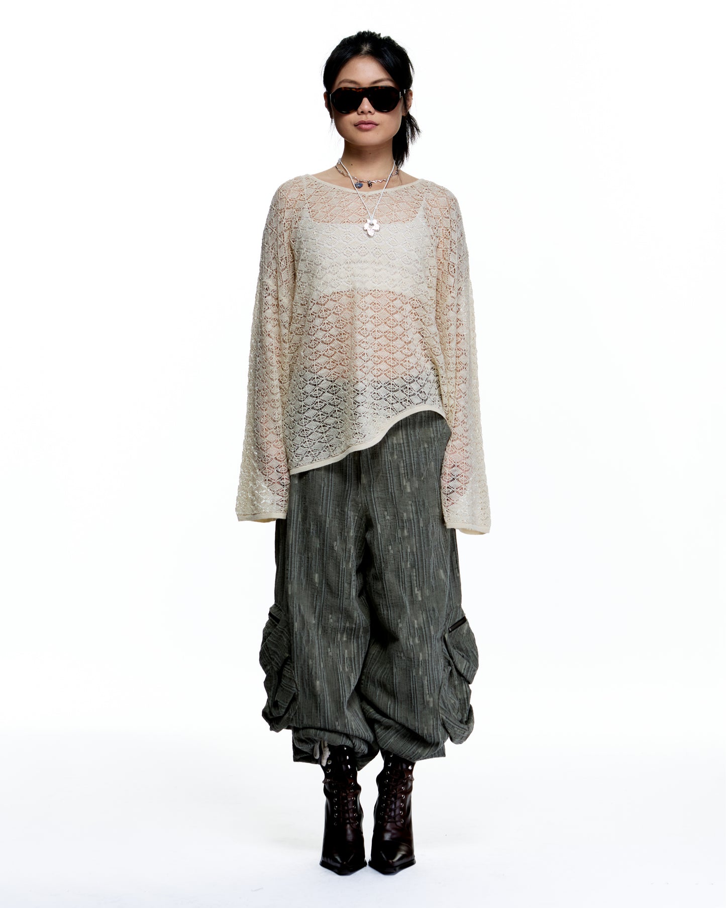 WASHED MOSS DENIM CARGO PANTS