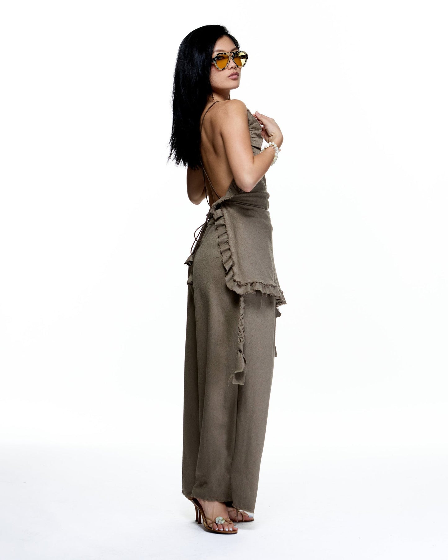 BOUCLE FLOWY RELAX CROPPED PANTS