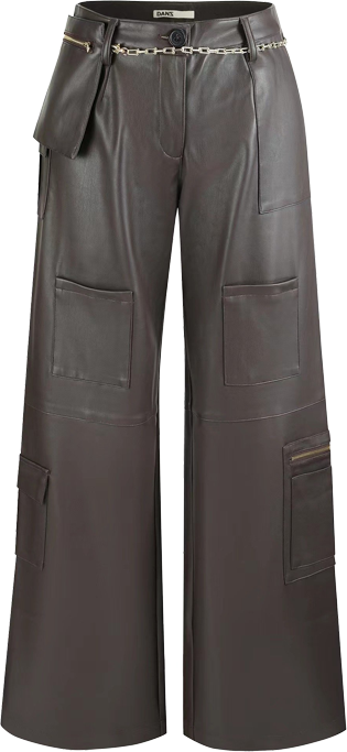 Low Waist Nine-Pocket Leather Cargo Pants - Oxblood