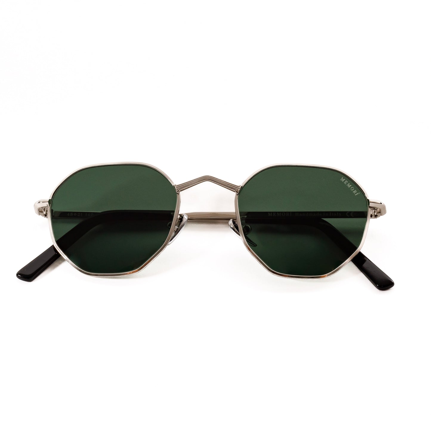 Hexagon Sunglasses in Silver - Green Lenses