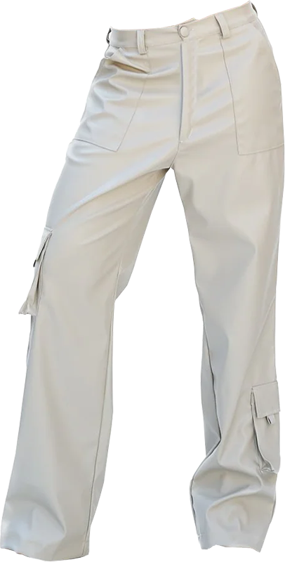 ECRU FAUX LEATHER CARGO PANTS