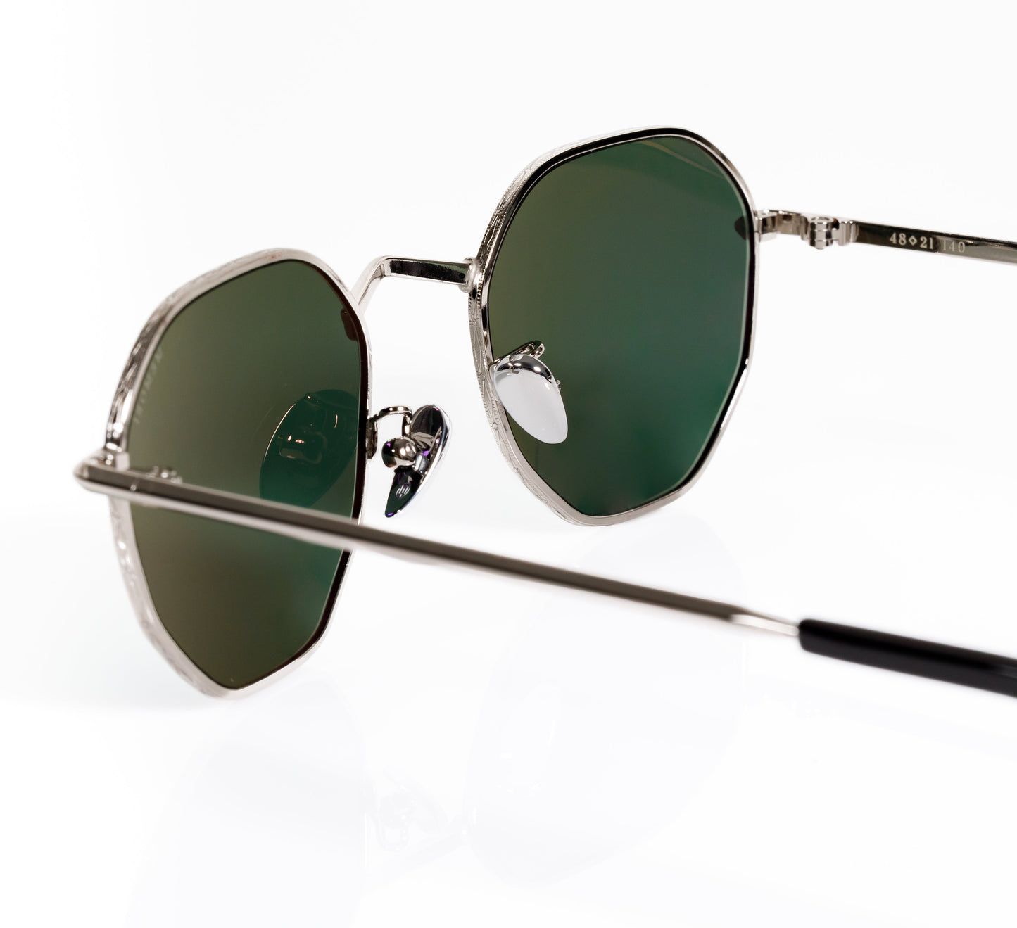 Hexagon Sunglasses in Silver - Green Lenses