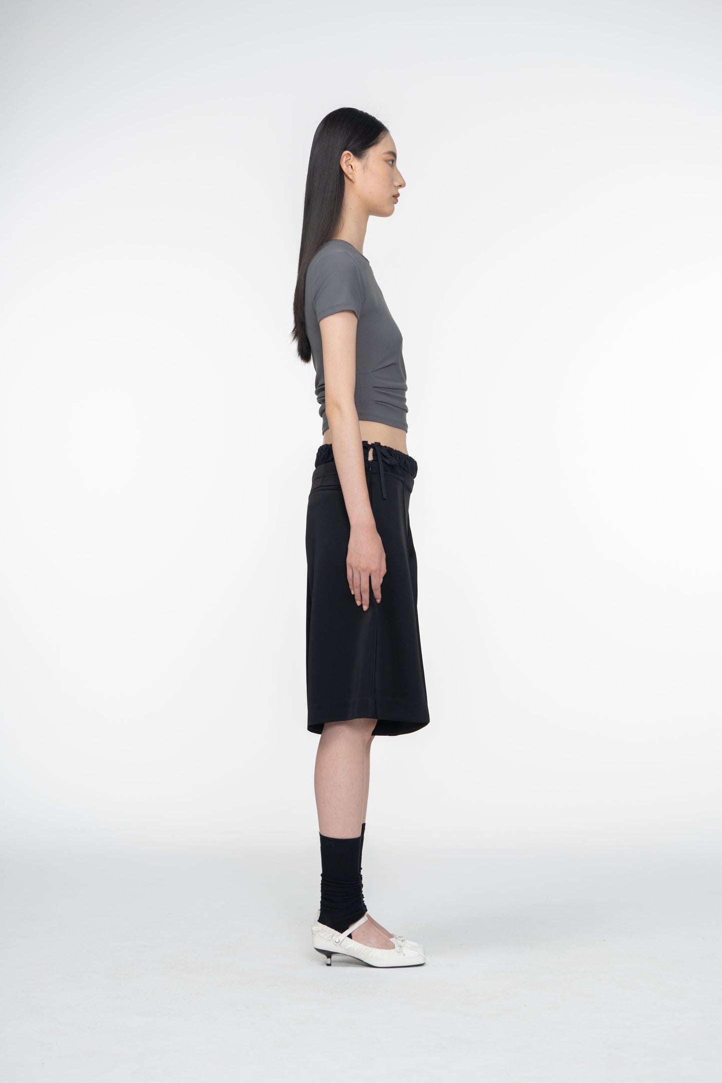 FIR© Cropped Tee with Side Pleates in Gray