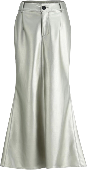 BioLeather Low Waist Maxi Skirt with Fishtail in Disco Silver