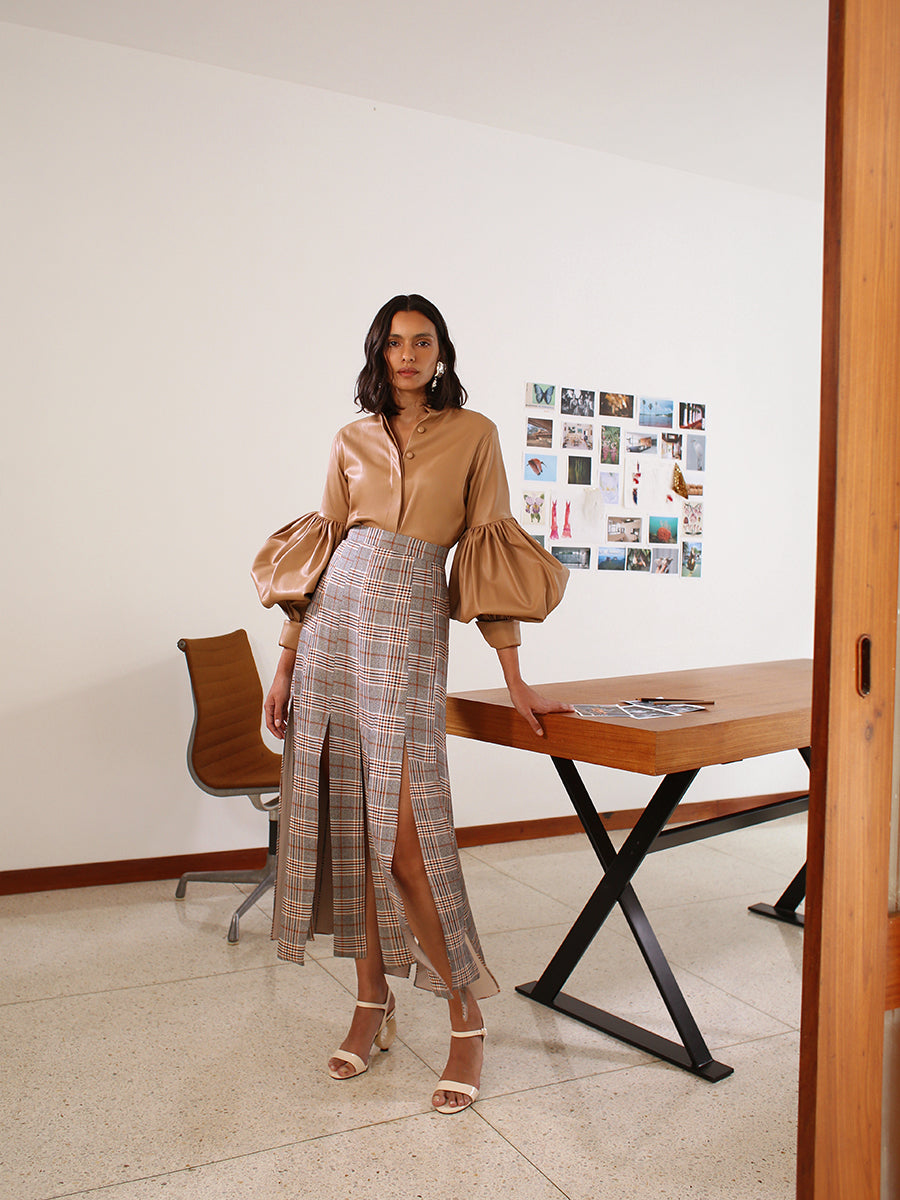 FLORA SKIRT IN GREY PLAID