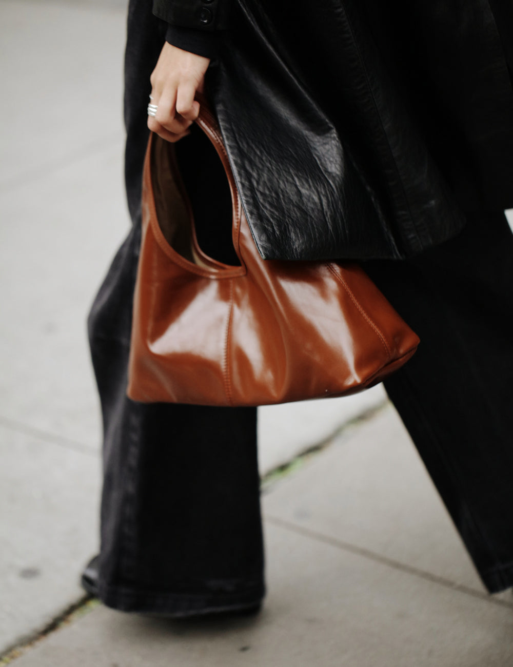 Tessa Calf Leather Hobo Bag, Brown