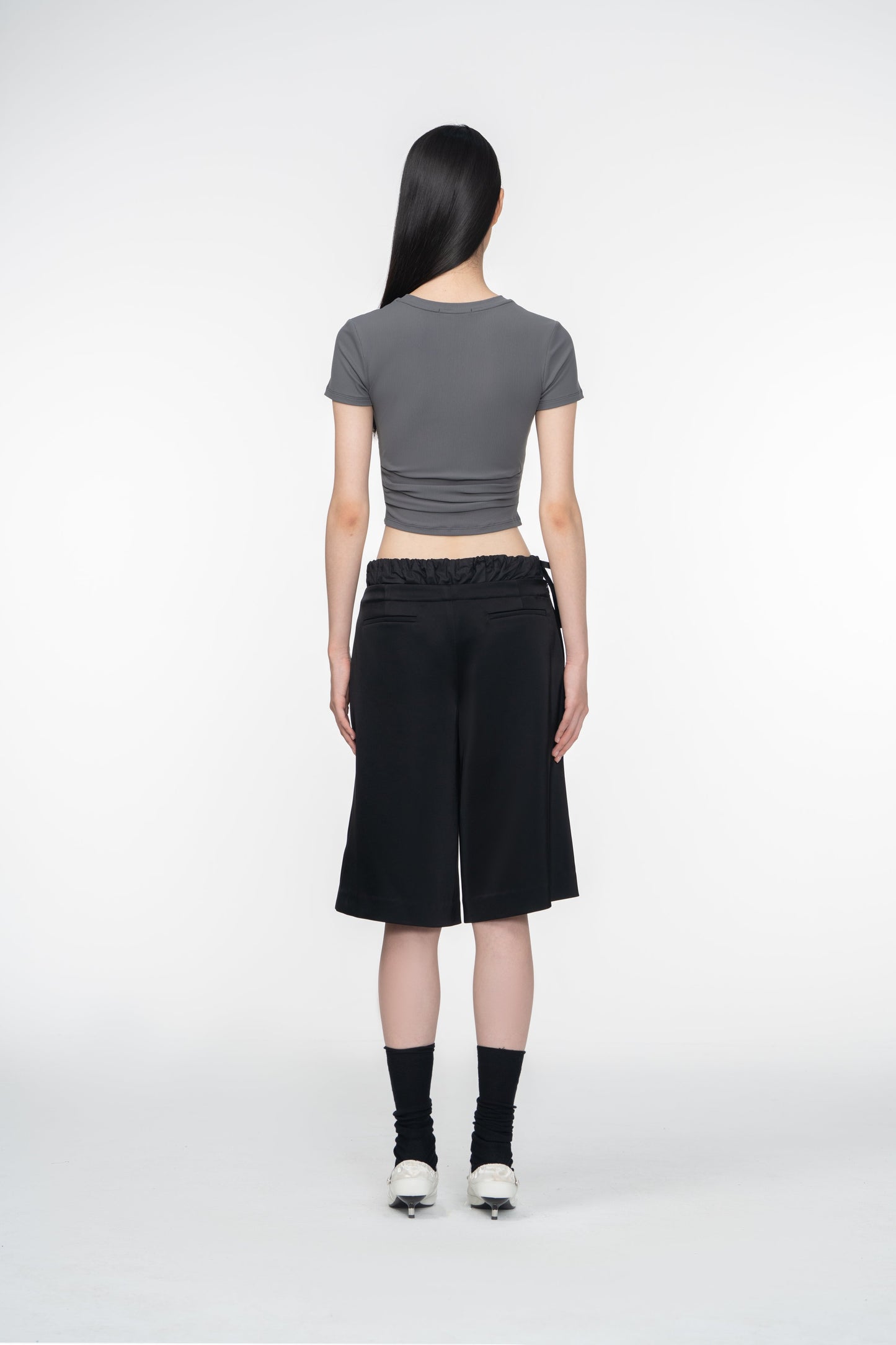 FIR© Cropped Tee with Side Pleates in Gray