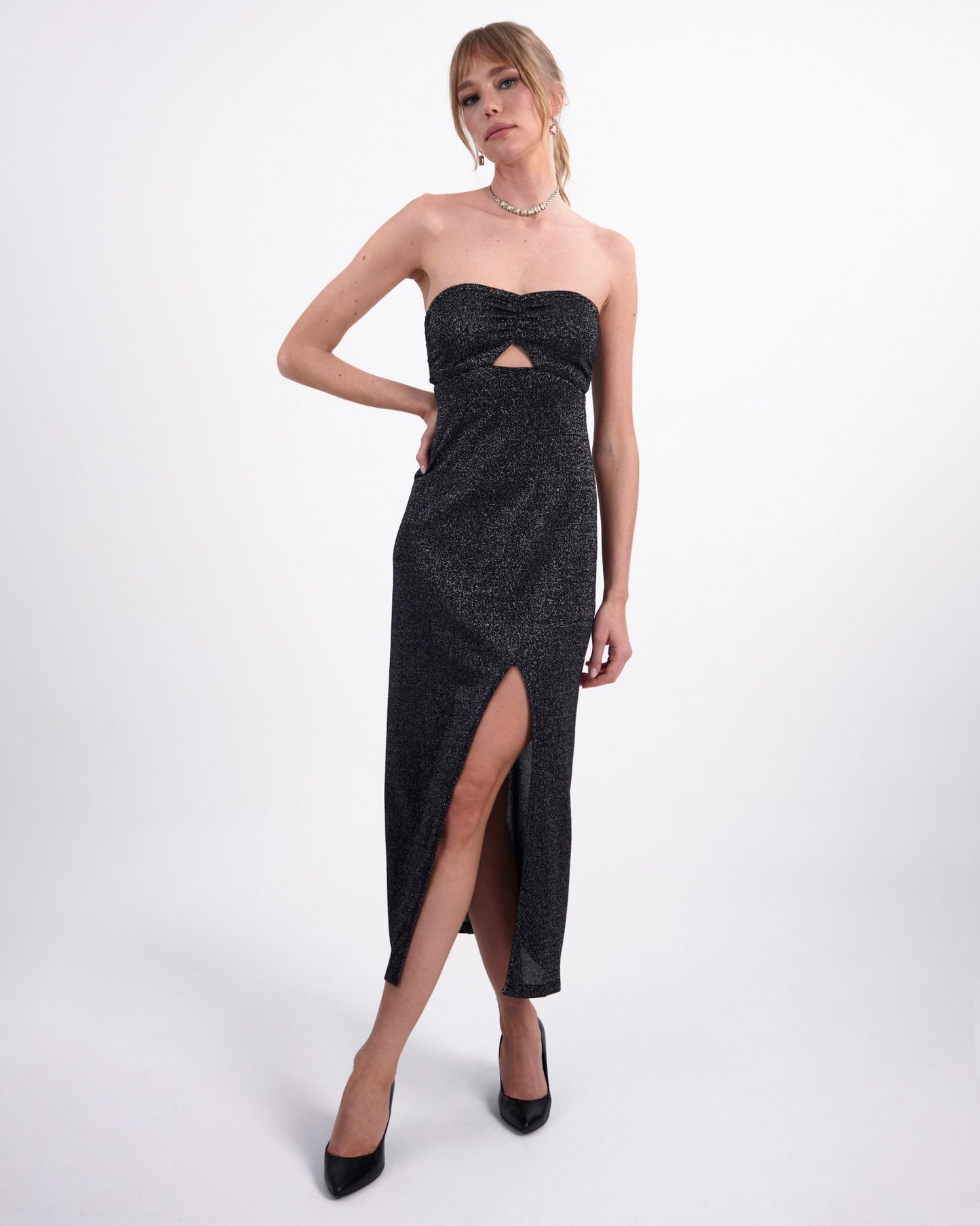 Midnight Shimmer Slit Dress