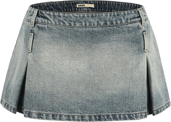 Denim Low Waist Micro-Mini Skirt With Front Pleats