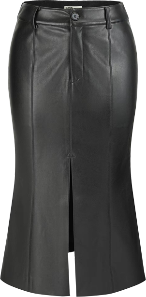 BioLeather Low Waist Midi Leather Skirt With Front Slit