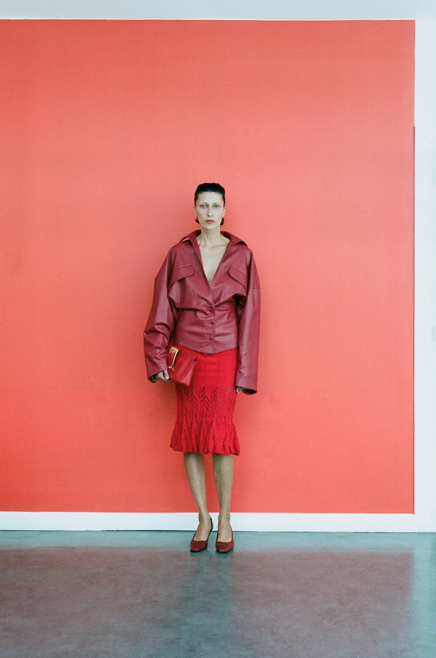 RED HAND KNITTED TULIP SKIRT