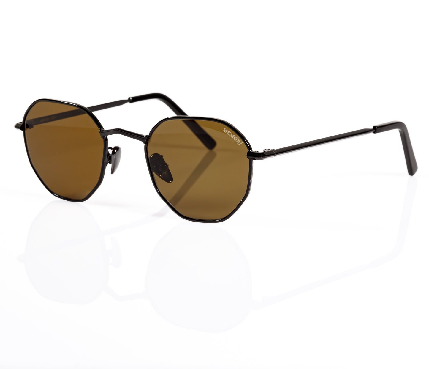 Hexagon Sunglasses in Black- Dk. Olive Lenses