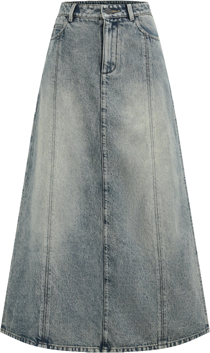 Denim Fishtail Low-Waist Denim Maxi Skirt