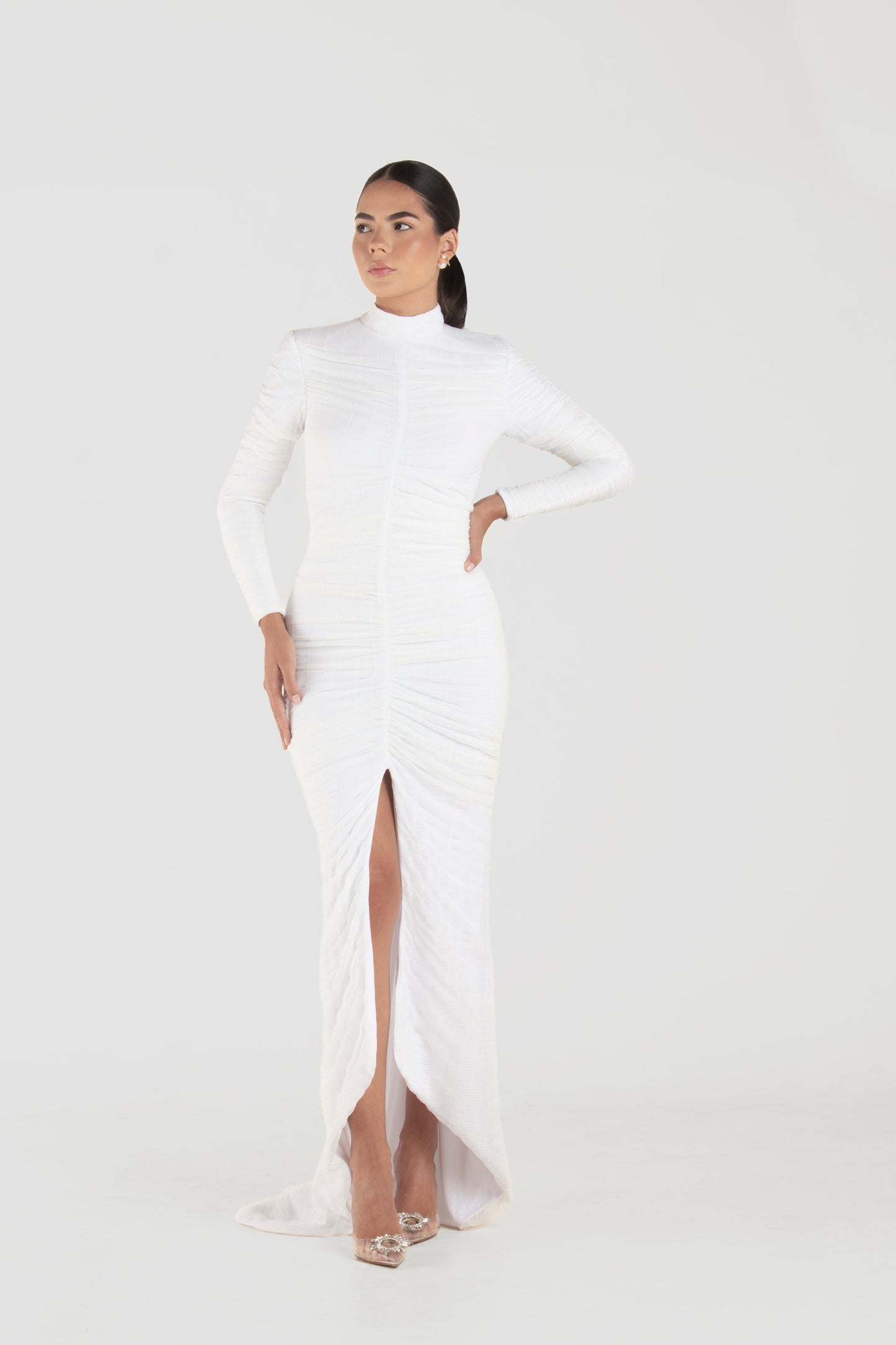 Nina White Long Sleeve Dress