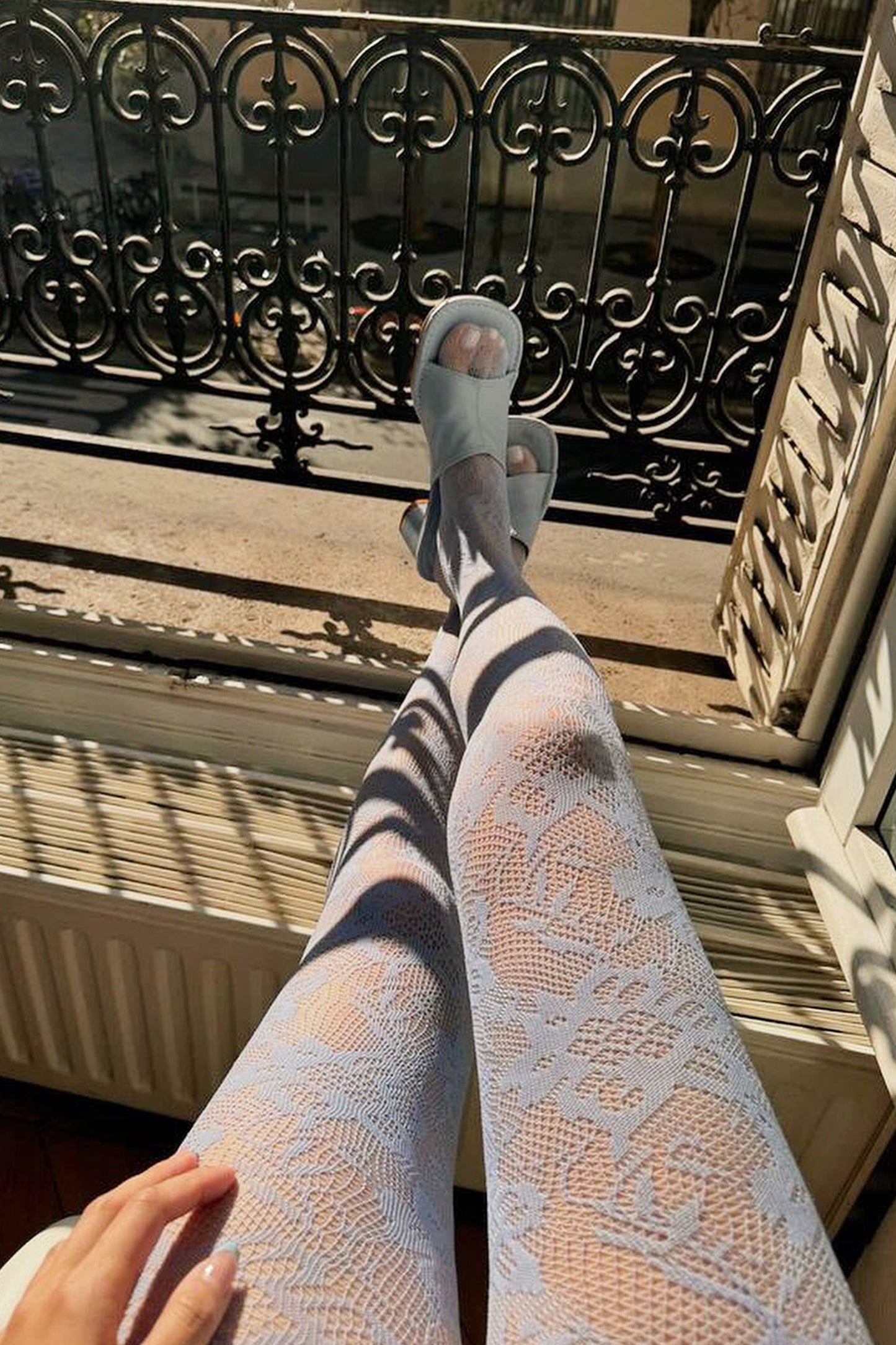 Floral Lace Tights in Baby Blue