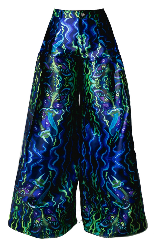 Closr x Joya Ma Blue Flame Pleated Wide Leg Pant