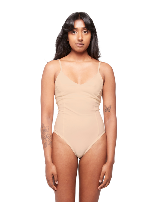 HA 003 - V-NECK BODYSUIT - CAMEL