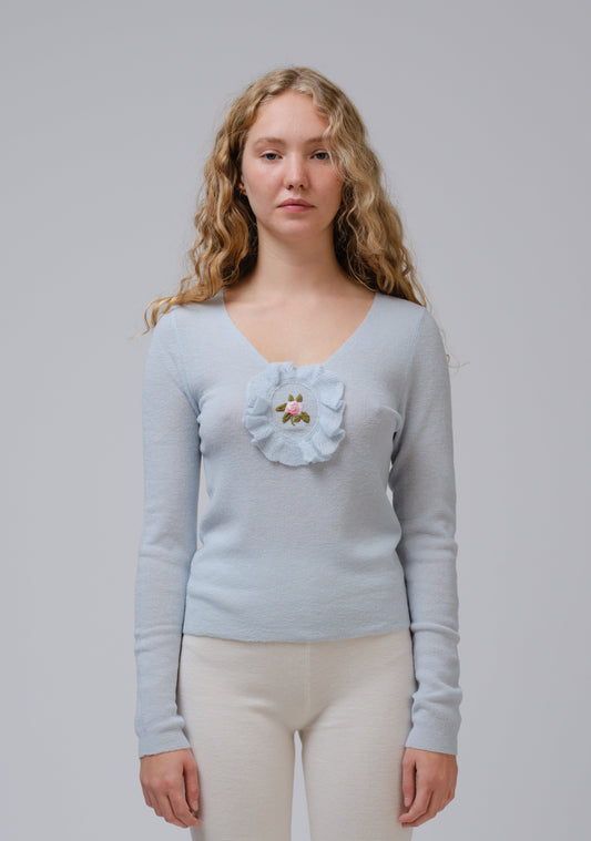 MOLLY EXTRA SOFT KNITTED TOP WITH ROSE EMBROIDERY