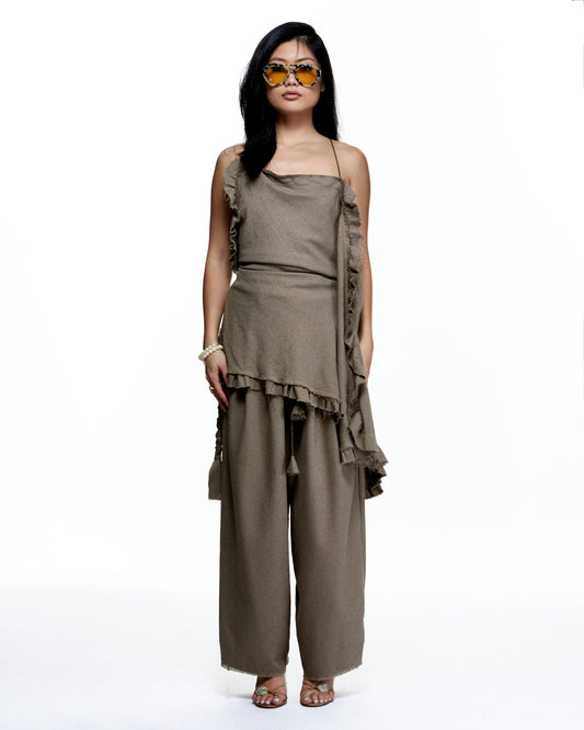 BOUCLE FLOWY RELAX CROPPED PANTS