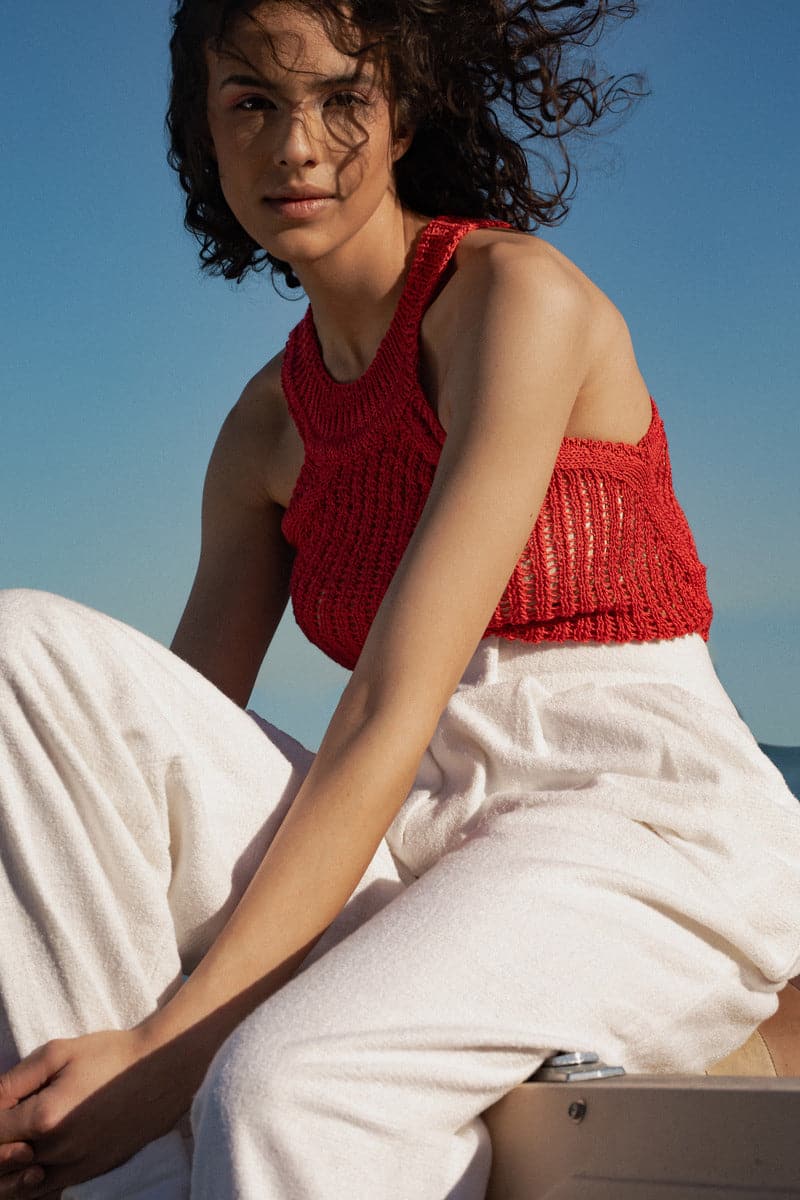 CORAL KNITTED HALTERNECK TOP