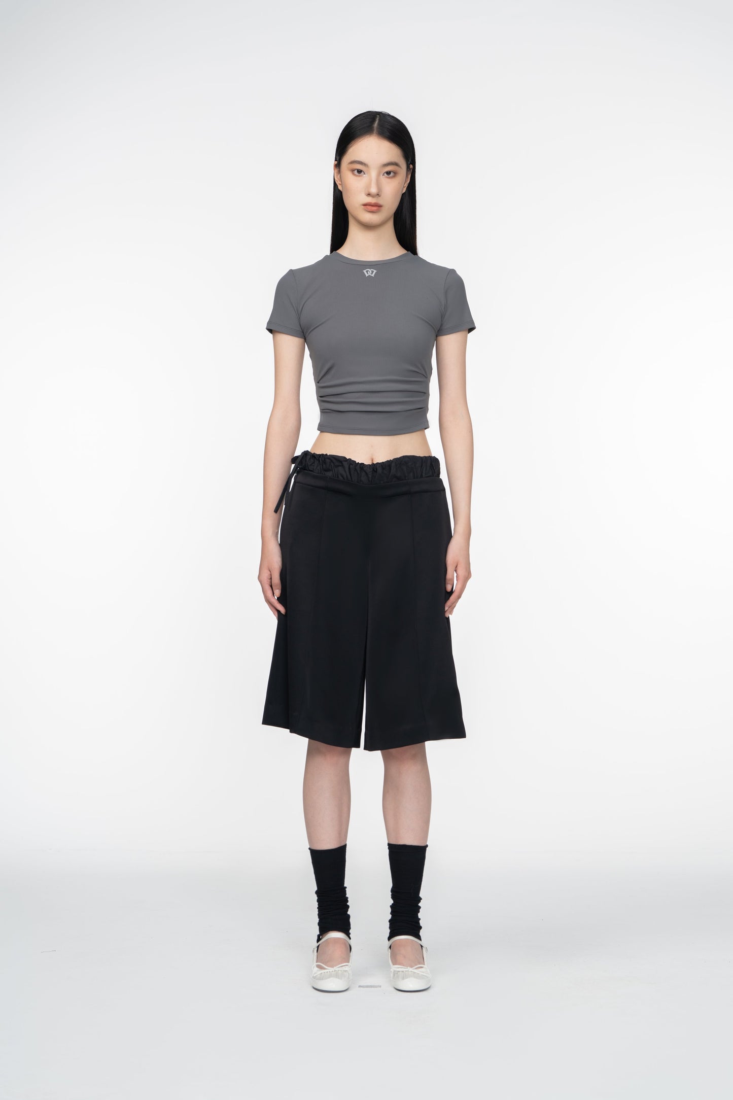 FIR© Cropped Tee with Side Pleates in Gray