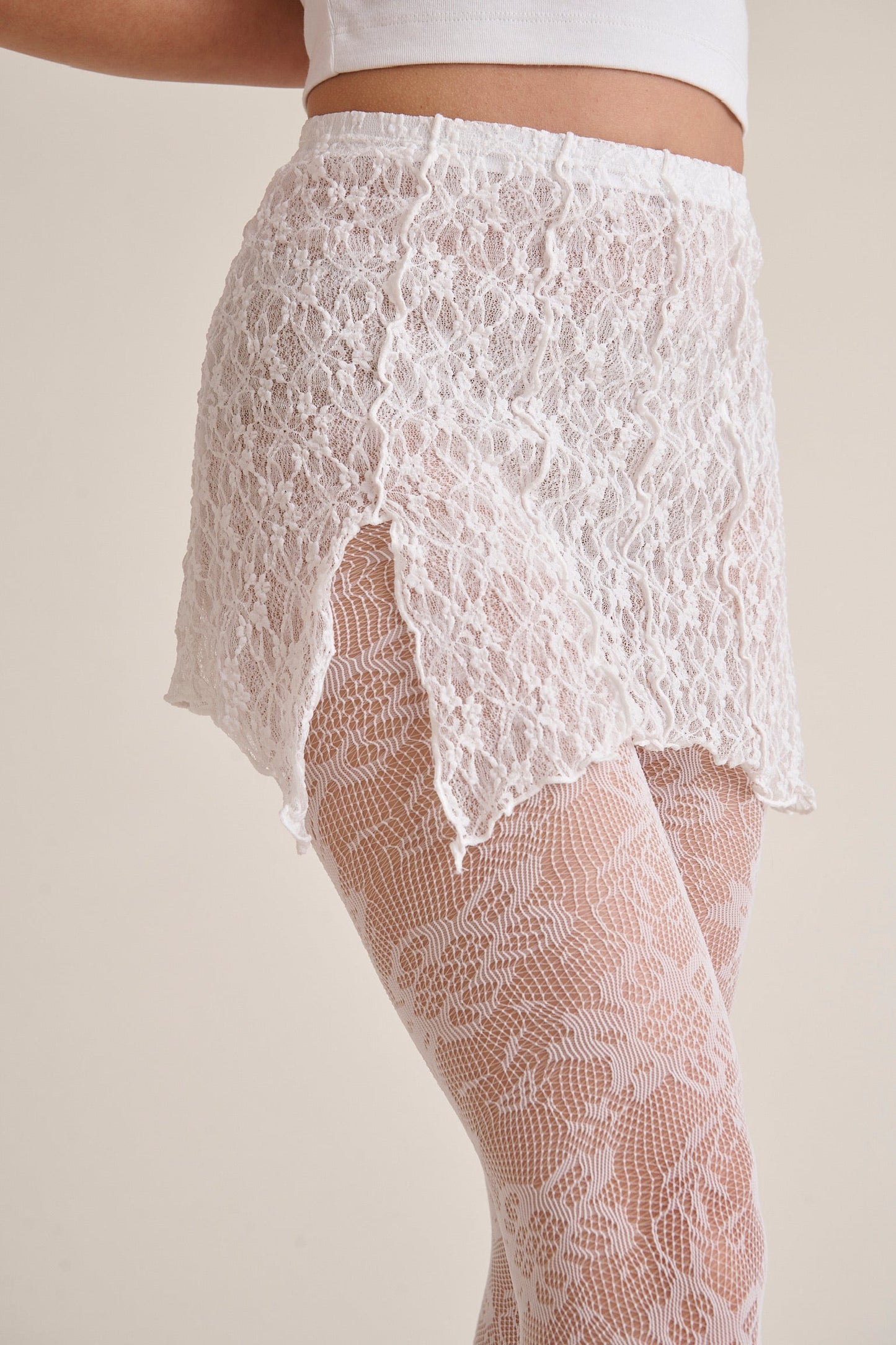 Floral Lace Tights in White