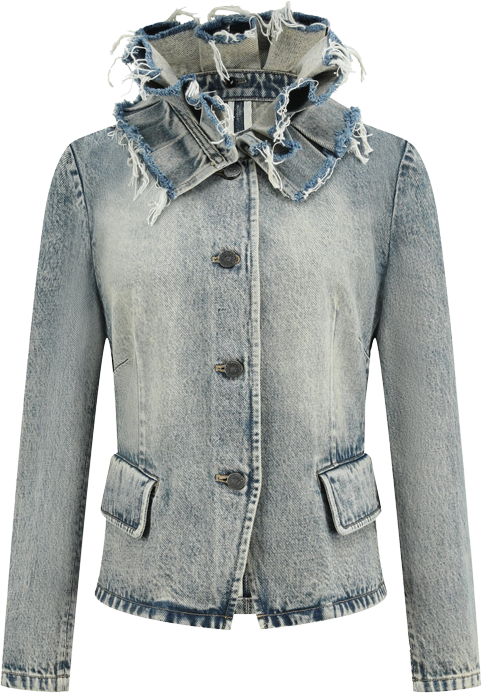 Denim Tailored Jacket with Detachable Ruffle Collar