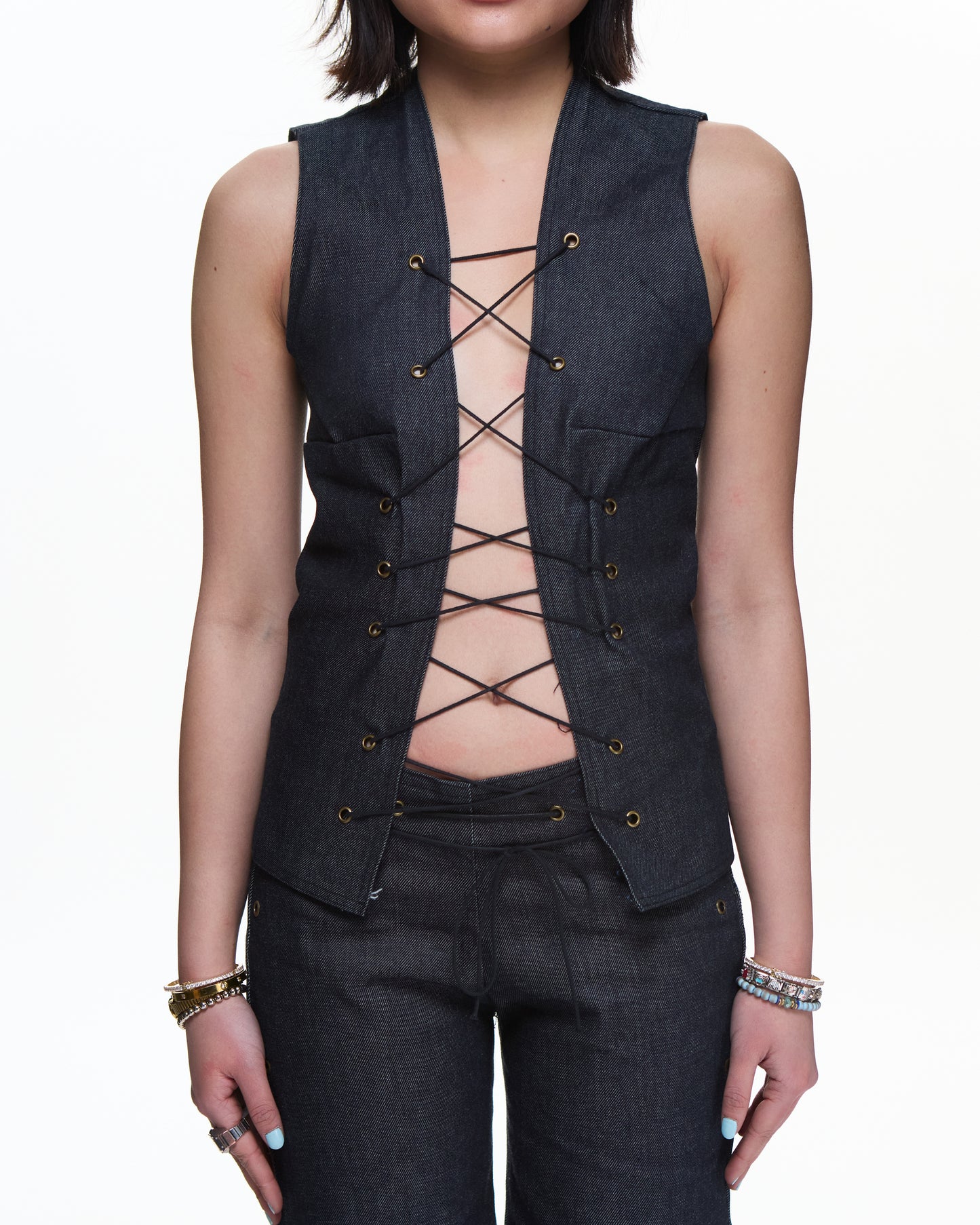 DENIM LACE UP VEST