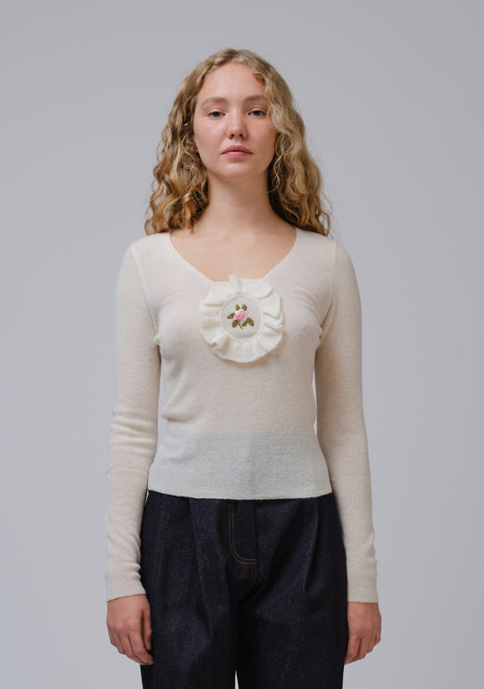 MOLLY EXTRA SOFT KNITTED TOP WITH ROSE EMBROIDERY