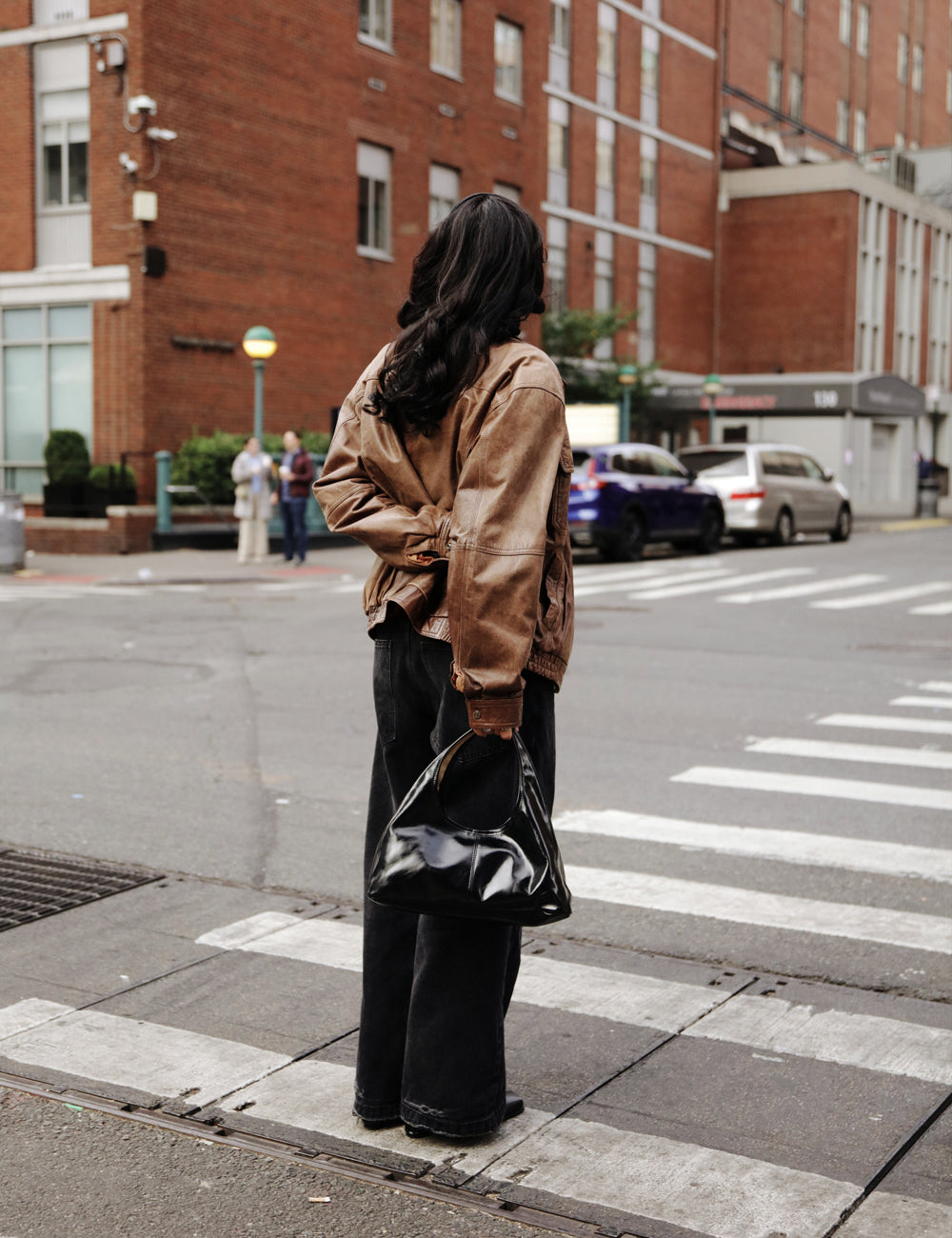 Tessa Calf Leather Hobo Bag, Black