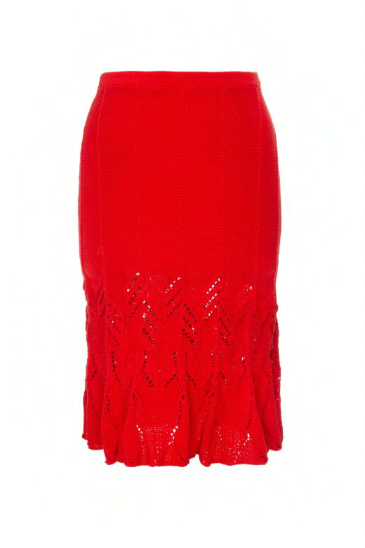 RED HAND KNITTED TULIP SKIRT